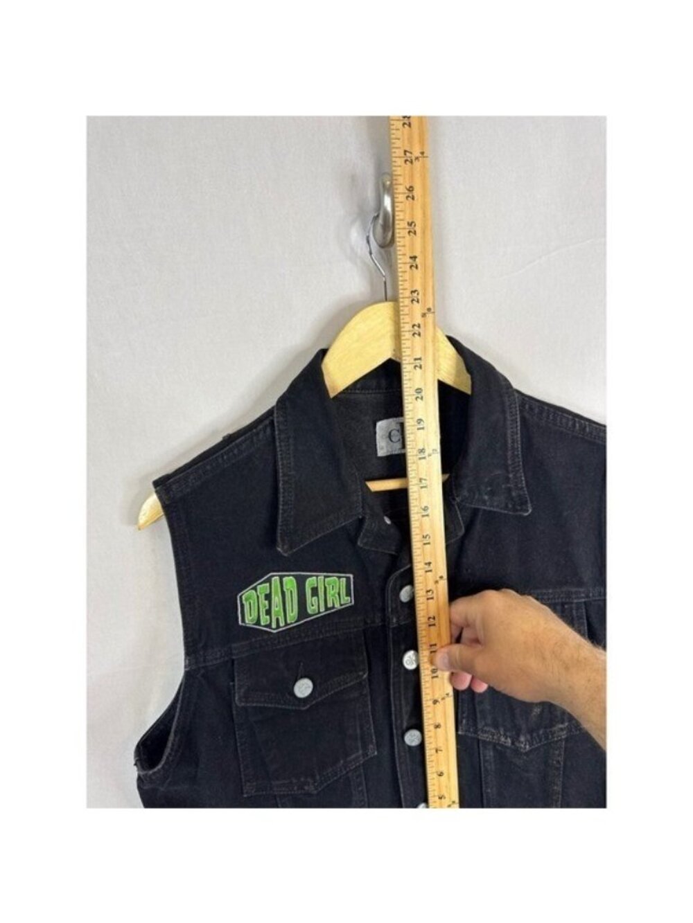 Koffin Kats Jeans Denim Vest Horror Punk Bride of Frankenstein Patches Women L - Picture 10 of 10
